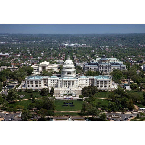 Aerial view, United States Capitol building, Washington, D.C. White Modern Wood Framed Art Print by Highmith, Carol