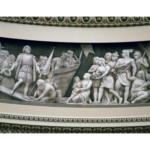 Landing of Columbus frieze in U.S. Capitol dome, Washington, D.C. Gold Ornate Wood Framed Art Print with Double Matting by Highmith, Carol