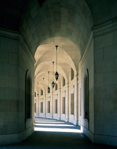 Arched architectural detail in the Federal Triangle located in Washington, D.C. White Modern Wood Framed Art Print with Double Matting by Highmith, Carol