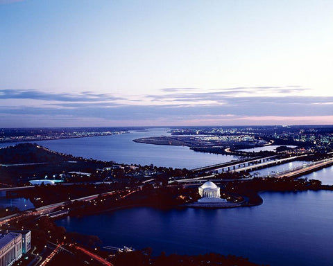 Jefferson Memorial taken from an open window in the Washington Monument, Washington, D.C. White Modern Wood Framed Art Print with Double Matting by Highmith, Carol