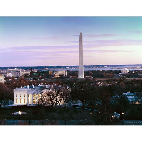 Dawn over the White House, Washington Monument, and Jefferson Memorial, Washington, D.C. Gold Ornate Wood Framed Art Print with Double Matting by Highmith, Carol