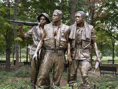 Vietnam memorial soldiers by Frederick Hart, Washington, D.C. White Modern Wood Framed Art Print with Double Matting by Highmith, Carol