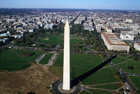 Aerial view of the Washington Monument, Washington, D.C. White Modern Wood Framed Art Print with Double Matting by Highmith, Carol