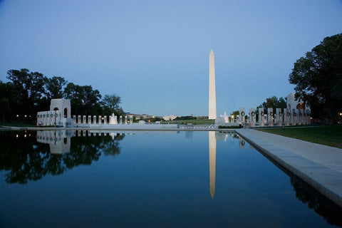 Reflecting pool on the National Mall with the Washington Monument reflected, Washington, D.C. White Modern Wood Framed Art Print with Double Matting by Highmith, Carol