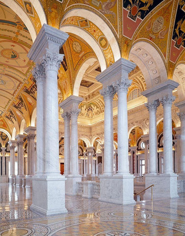 Great Hall, second floor, north. Library of Congress Thomas Jefferson Building, Washington, D.C. White Modern Wood Framed Art Print with Double Matting by Highmith, Carol