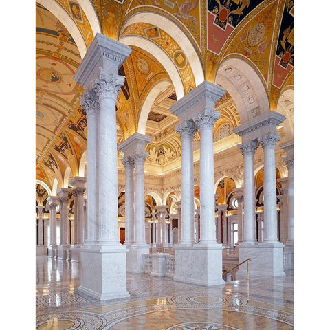 Great Hall, second floor, north. Library of Congress Thomas Jefferson Building, Washington, D.C. Black Modern Wood Framed Art Print with Double Matting by Highmith, Carol