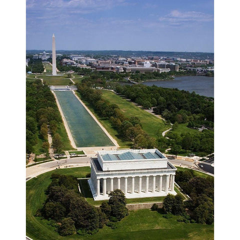 National Mall, Lincoln Memorial and Washington Monument, Washington D.C. Black Modern Wood Framed Art Print with Double Matting by Highmith, Carol