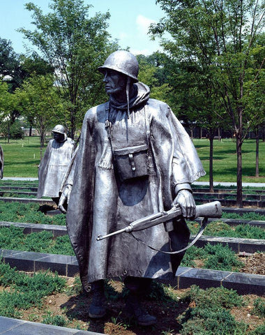 Stainless-steel trooper on patrol at the Korean War Veterans Memorial, Washington, D.C. Black Ornate Wood Framed Art Print with Double Matting by Highmith, Carol