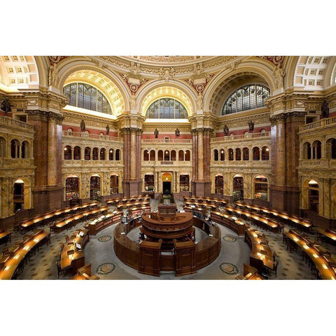 Main Reading Room. View from above showing researcher desks. Library of Congress Thomas Jefferson Bu White Modern Wood Framed Art Print by Highmith, Carol