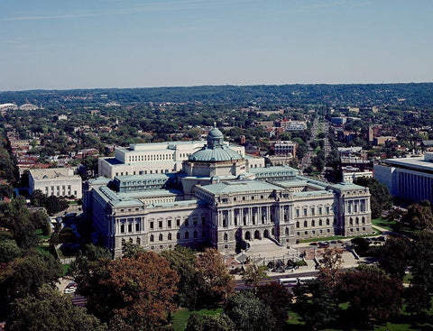 View of the Library of Congress Thomas Jefferson Building from the U.S. Capitol dome, Washington, D. Black Ornate Wood Framed Art Print with Double Matting by Highmith, Carol