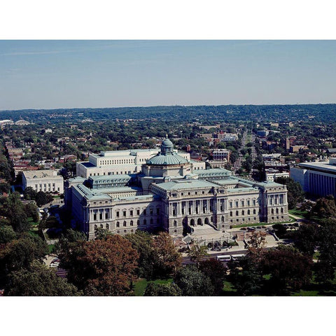 View of the Library of Congress Thomas Jefferson Building from the U.S. Capitol dome, Washington, D. Black Modern Wood Framed Art Print with Double Matting by Highmith, Carol