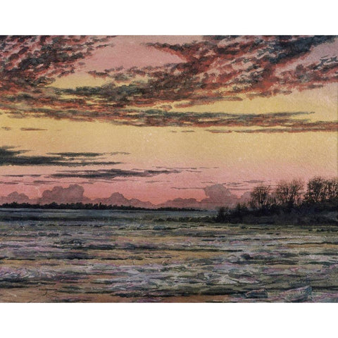 Sunset Over the Ice  Black Modern Wood Framed Art Print with Double Matting by Church, Frederic E.