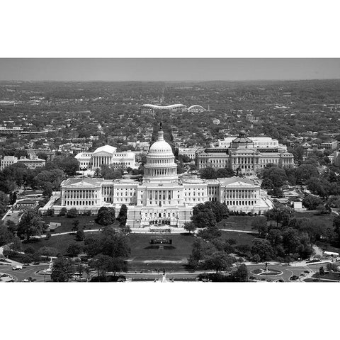 Aerial view, United States Capitol building, Washington, D.C. - Black and White Variant Gold Ornate Wood Framed Art Print with Double Matting by Highmith, Carol