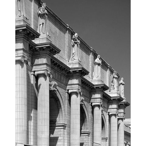 Union Station facade and sentinels, Washington, D.C. - Black and White Variant Gold Ornate Wood Framed Art Print with Double Matting by Highmith, Carol