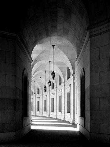 Arched architectural detail in the Federal Triangle located in Washington, D.C. - Black and White Va Black Ornate Wood Framed Art Print with Double Matting by Highmith, Carol