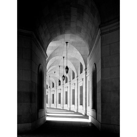 Arched architectural detail in the Federal Triangle located in Washington, D.C. - Black and White Va Black Modern Wood Framed Art Print with Double Matting by Highmith, Carol