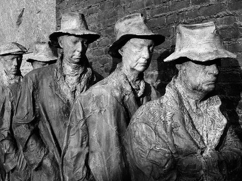 Breadline, F.D.R. Memorial, Washington, D.C. - Black and White Variant Black Ornate Wood Framed Art Print with Double Matting by Highmith, Carol