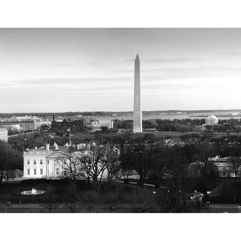 Dawn over the White House, Washington Monument, and Jefferson Memorial, Washington, D.C. - Black and Black Modern Wood Framed Art Print with Double Matting by Highmith, Carol