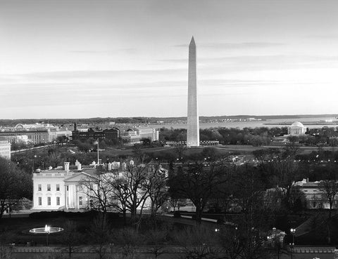 Dawn over the White House, Washington Monument, and Jefferson Memorial, Washington, D.C. - Black and Black Ornate Wood Framed Art Print with Double Matting by Highmith, Carol