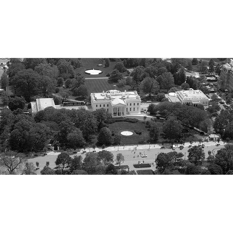 Aerial view of the White House, Washington, D.C. - Black and White Variant Gold Ornate Wood Framed Art Print with Double Matting by Highmith, Carol