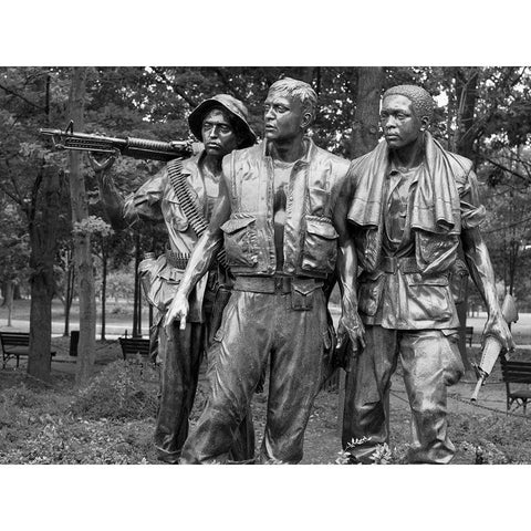 Vietnam memorial soldiers by Frederick Hart, Washington, D.C. - Black and White Variant Gold Ornate Wood Framed Art Print with Double Matting by Highmith, Carol