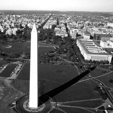 Aerial view of the Washington Monument, Washington, D.C. - Black and White Variant Black Ornate Wood Framed Art Print with Double Matting by Highmith, Carol