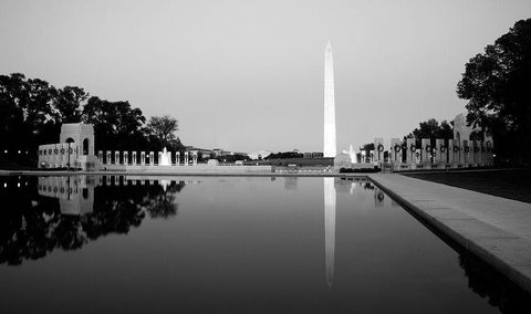 Reflecting pool on the National Mall with the Washington Monument reflected, Washington, D.C. - Blac White Modern Wood Framed Art Print with Double Matting by Highmith, Carol