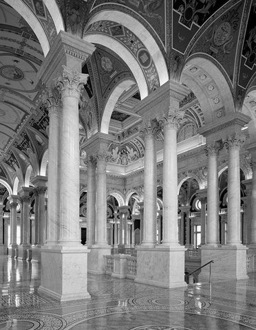 Great Hall, second floor, north. Library of Congress Thomas Jefferson Building, Washington, D.C. - B White Modern Wood Framed Art Print with Double Matting by Highmith, Carol