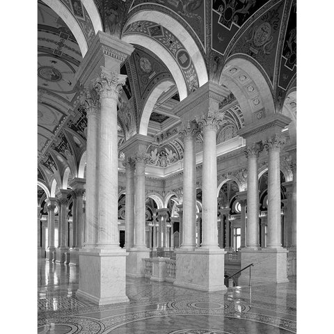 Great Hall, second floor, north. Library of Congress Thomas Jefferson Building, Washington, D.C. - B Black Modern Wood Framed Art Print with Double Matting by Highmith, Carol