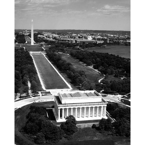 National Mall, Lincoln Memorial and Washington Monument, Washington D.C. - Black and White Variant White Modern Wood Framed Art Print by Highmith, Carol