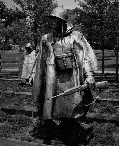 Stainless-steel trooper on patrol at the Korean War Veterans Memorial, Washington, D.C. - Black an Black Ornate Wood Framed Art Print with Double Matting by Highmith, Carol