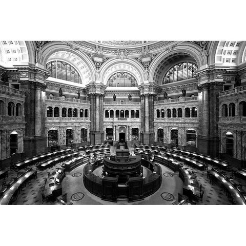 Main Reading Room. View from above showing researcher desks. Library of Congress Thomas Jefferson Bu Gold Ornate Wood Framed Art Print with Double Matting by Highmith, Carol