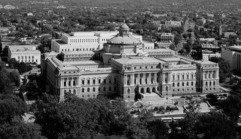 View of the Library of Congress Thomas Jefferson Building from the U.S. Capitol dome, Washington, D. White Modern Wood Framed Art Print with Double Matting by Highmith, Carol