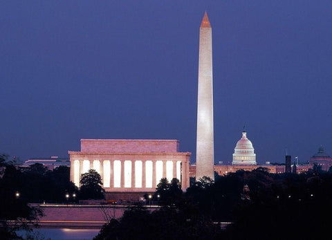 Our treasured monuments at night, Washington D.C. - Vintage Style Photo Tint Variant Black Ornate Wood Framed Art Print with Double Matting by Highmith, Carol