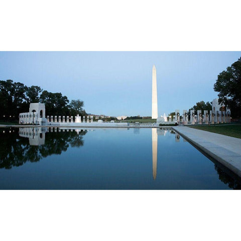 Reflecting pool on the National Mall with the Washington Monument reflected, Washington, D.C. - Vint White Modern Wood Framed Art Print by Highmith, Carol