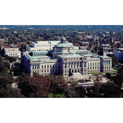 View of the Library of Congress Thomas Jefferson Building from the U.S. Capitol dome, Washington, D. Black Modern Wood Framed Art Print with Double Matting by Highmith, Carol