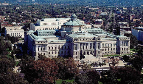 View of the Library of Congress Thomas Jefferson Building from the U.S. Capitol dome, Washington, D. Black Ornate Wood Framed Art Print with Double Matting by Highmith, Carol