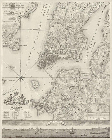 Plan of the City of New York, copied from the Ratzer Map. Surveyed in the Years 1766-1767. White Modern Wood Framed Art Print with Double Matting by New York Common Council