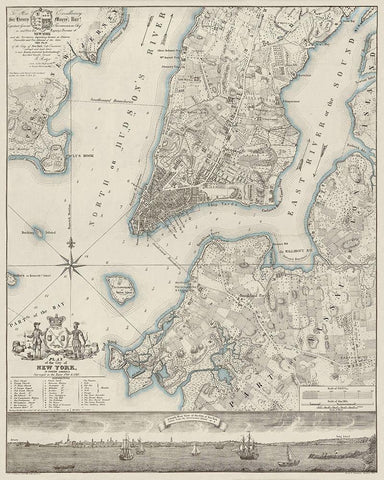 Plan of the City of New York, copied from the Ratzer Map - Decorative Blue Shading White Modern Wood Framed Art Print with Double Matting by New York Common Council
