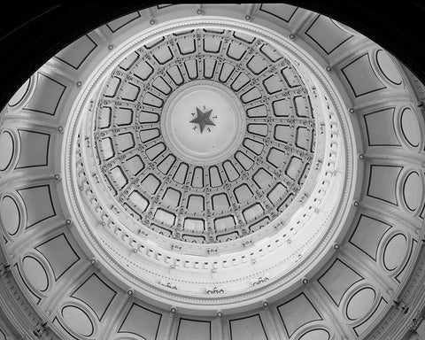 The Texas Capitol Dome, Austin Texas - Black and White Black Ornate Wood Framed Art Print with Double Matting by Highmith, Carol