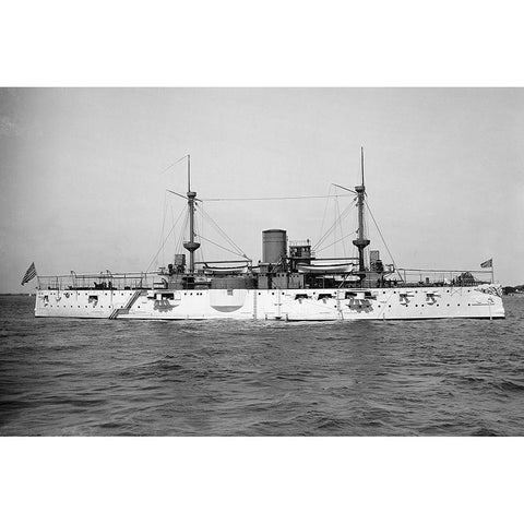 USS Texas, 1895 White Modern Wood Framed Art Print by Hart, Edward H.