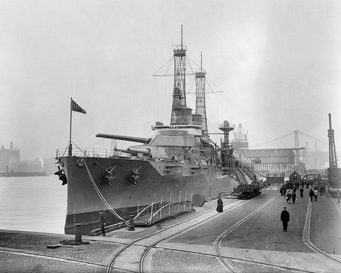 Battleship Texas in the Shipyard, ca. 1911 White Modern Wood Framed Art Print with Double Matting by Bain News Svc.