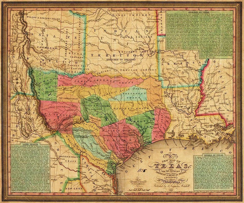 New map of Texas : with the contiguous American and Mexican states, 1835 White Modern Wood Framed Art Print with Double Matting by Mitchell, S. Augustus