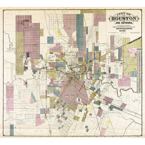 City of Houston and environs, 1895 White Modern Wood Framed Art Print by Whitty & Stott