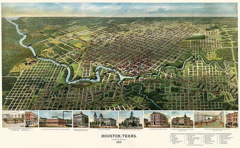 Houston, Texas, 1891 White Modern Wood Framed Art Print with Double Matting by Unknown 19th Century Cartographer