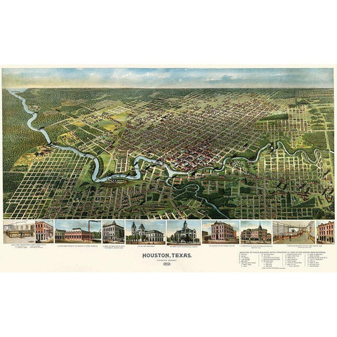 Houston, Texas, 1891 Black Modern Wood Framed Art Print with Double Matting by Unknown 19th Century Cartographer