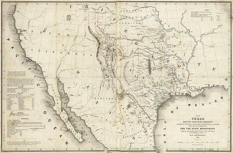 Map of Texas and the countries adjacent, 1844 White Modern Wood Framed Art Print with Double Matting by Emory, William H.