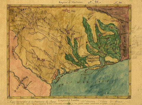 Mapa topografico de la provincia de Texas, ca 1822 White Modern Wood Framed Art Print with Double Matting by Austin, Stephen F.