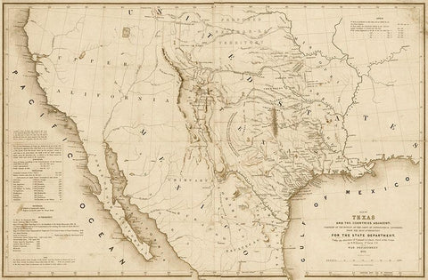 Map of Texas and the countries adjacent, 1844  - Decorative Sepia White Modern Wood Framed Art Print with Double Matting by Emory, William H.