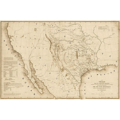 Map of Texas and the countries adjacent, 1844  - Decorative Sepia Black Modern Wood Framed Art Print by Emory, William H.